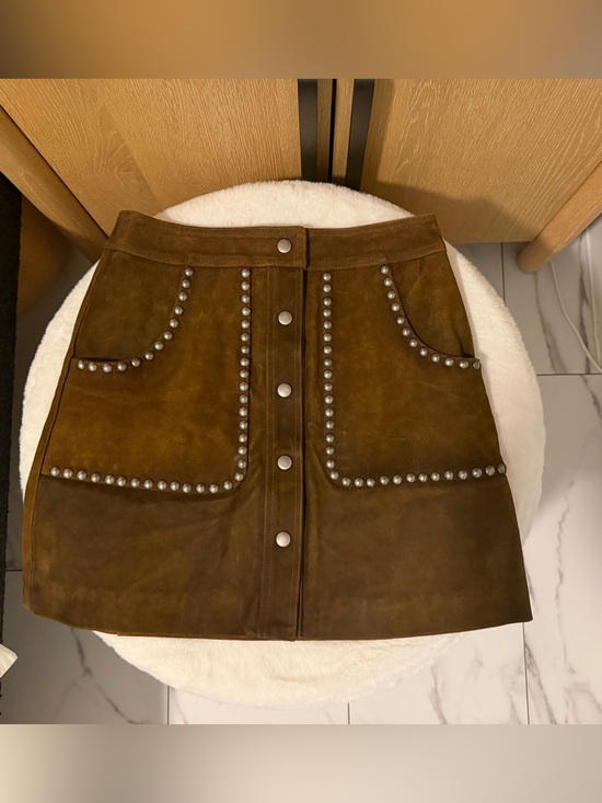 Golden Goose Dresses & Skirts - Golden Goose Brown Suede Button-Front Mini Skirt with Stud Detailing